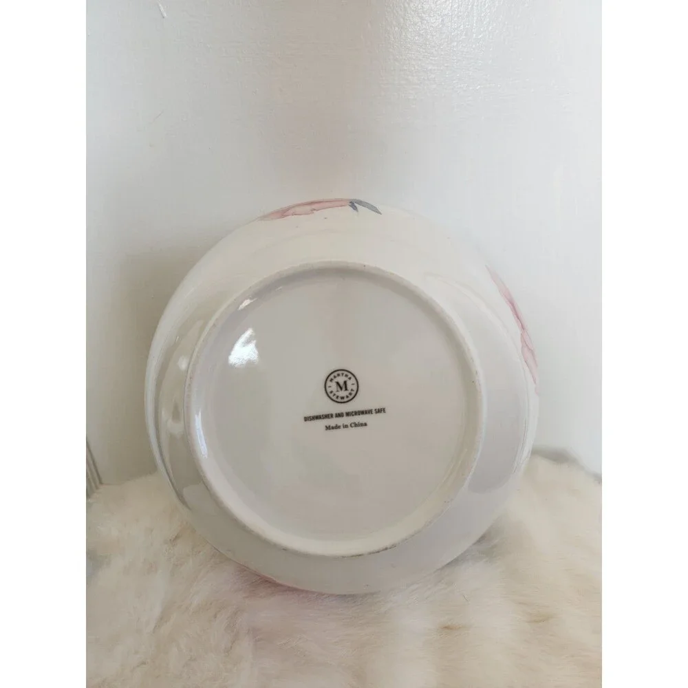 Martha Stewart Fine Ceramic Floral 3-Piece Bowl Set - White Elegant Serveware